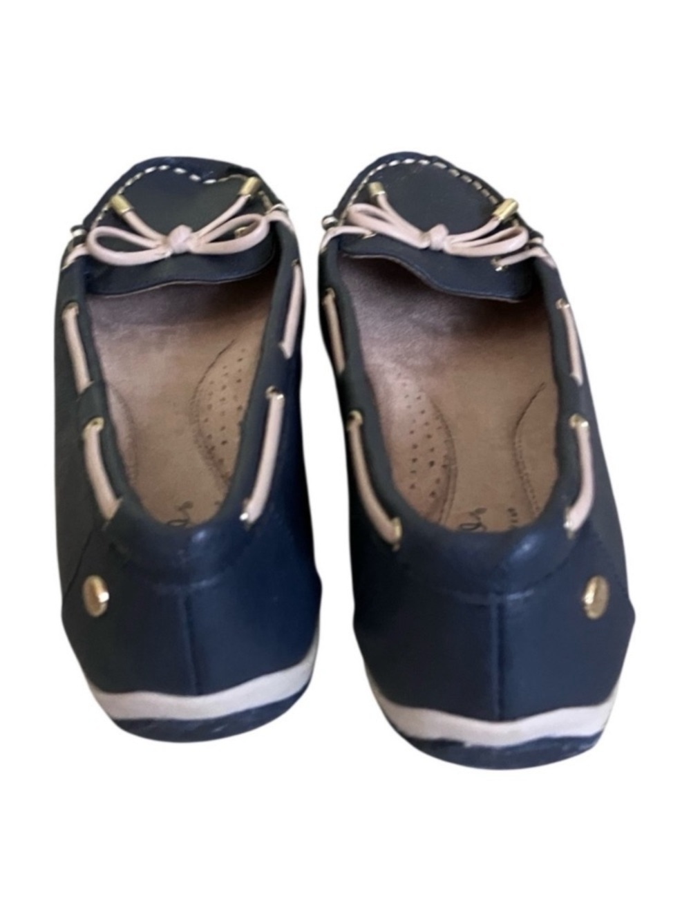 Life Stride Navy and Cream Moccasin Loafers size 7.5M - Picture 2 of 7